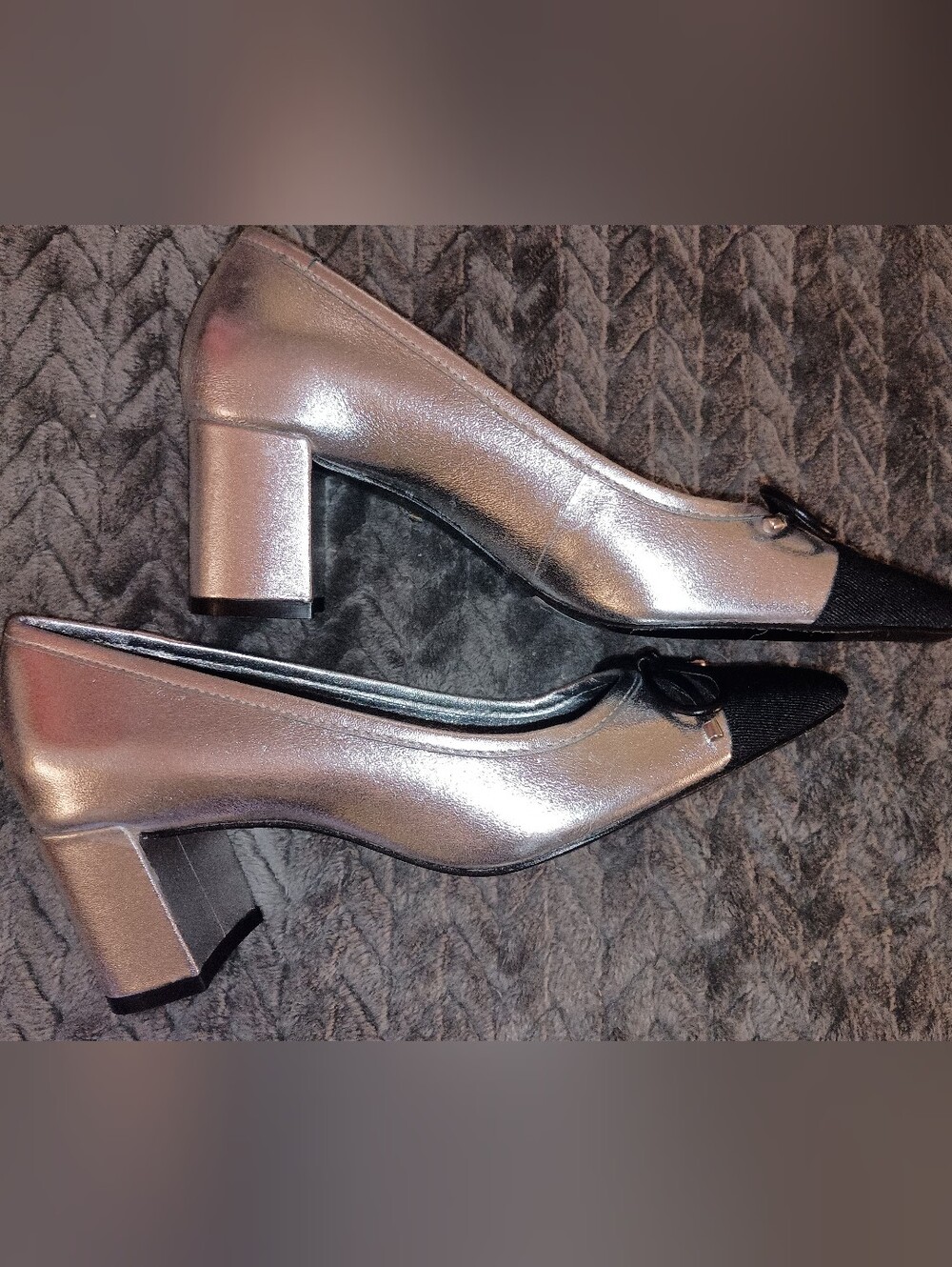 NWT Schutz ARISSA BLOCK MULTI HEELS/Metallic Silver & Black, Womens Size US 5B